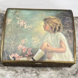 Vintage Via Vermont LTD Glass & Brass Musical Jewelry Box